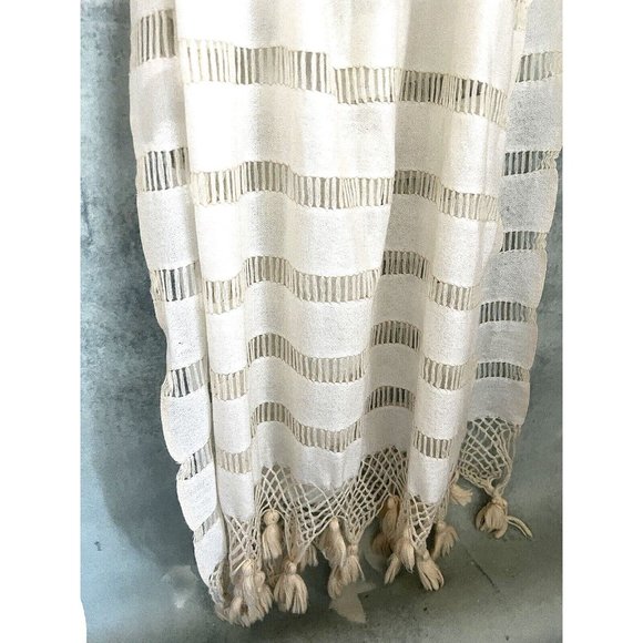 Bohemian Semi-Sheer Lacy Long Scarf Shawl Wrap Fringe Ivory Off-White - Picture 5 of 14